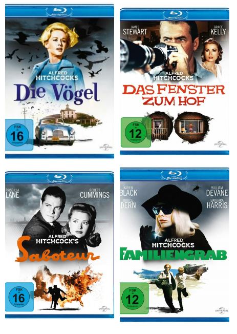 Bundle Alfred Hitchcok 4 Filme - Die Vögel, Das Fenster zum Hof, Familiengrab, Saboteure Blu-ray